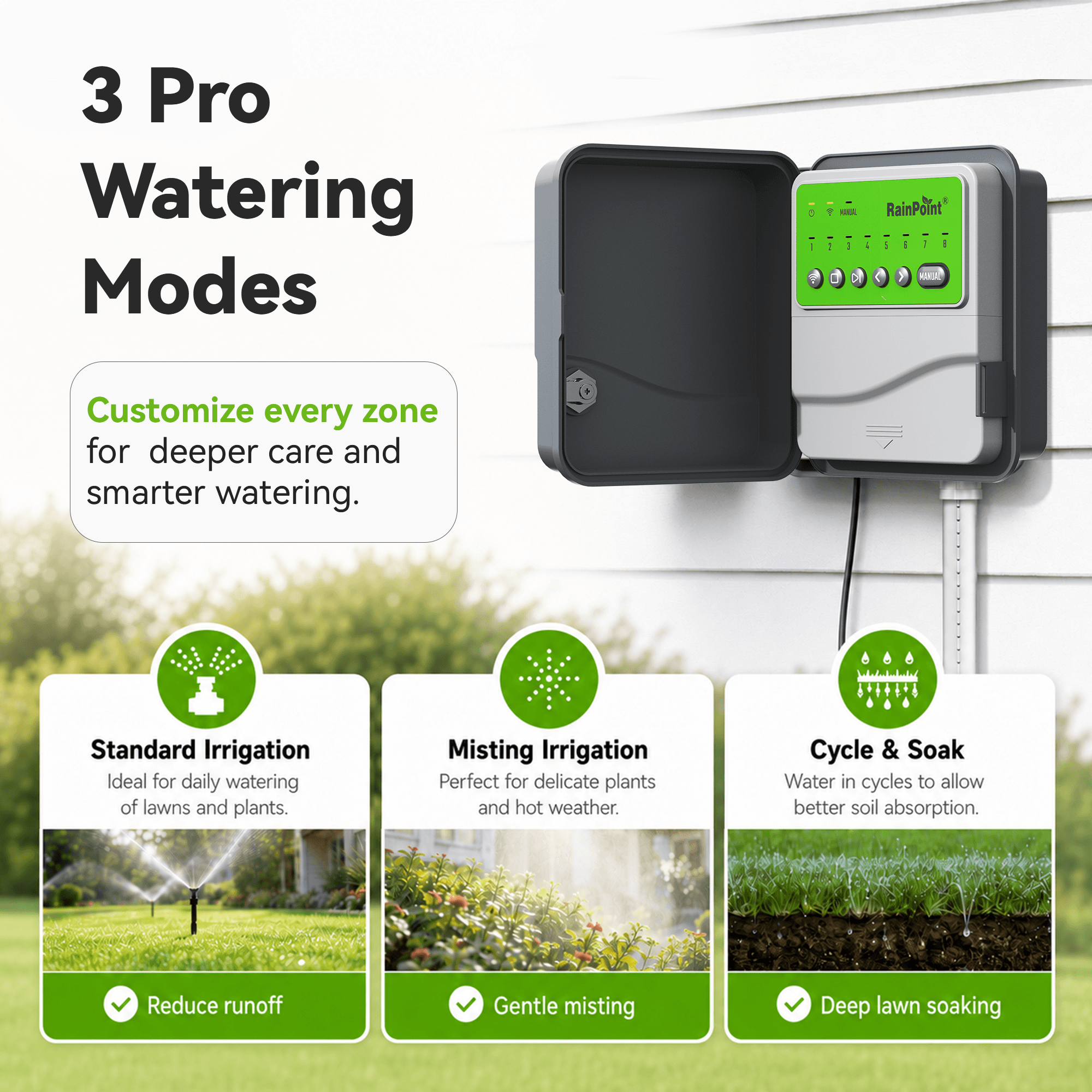 RainPoint 8-Zone Smart Irrigation Controller – WiFi App, Perfect for Lawn, Garden, and Yard