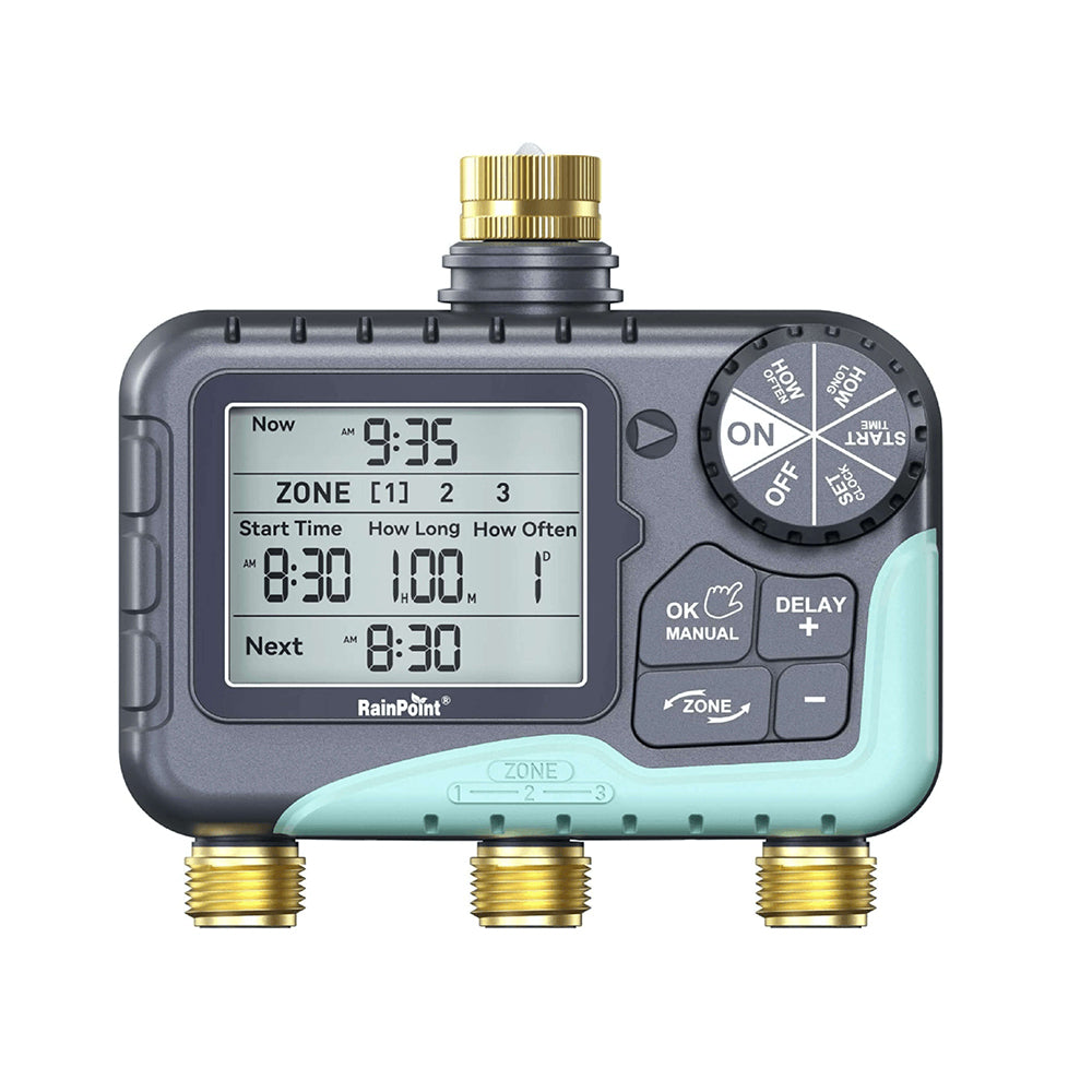 RAINPOINT 3 Zone Water Timer with Brass Inlet & Outlet