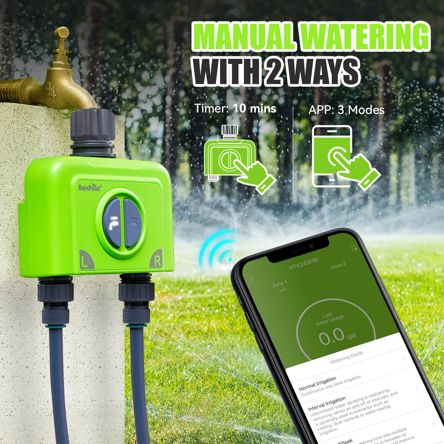 RainPoint 2-Zone WiFi Sprinkler Timer with Antenna Gateway