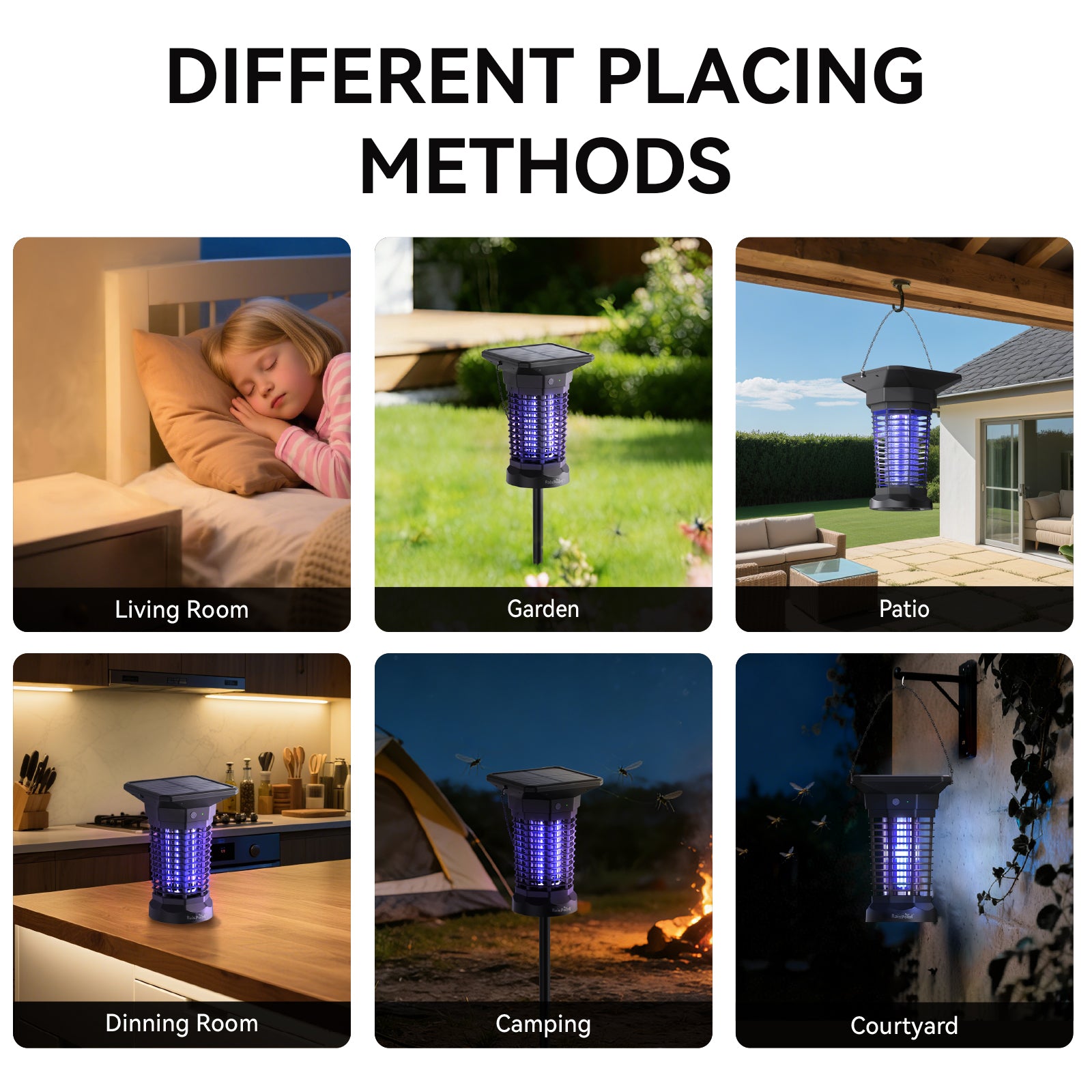 RainPoint Solar Bug Zapper Outdoor – 3000V Electric Grid, Cordless, Day & Night Protection