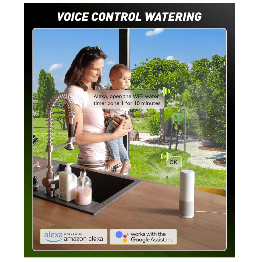 RAINPOINT 2 Zone WiFi Water Timer for Garden Hose(Brass Inlet & Outlet, Ethernet Gateway)