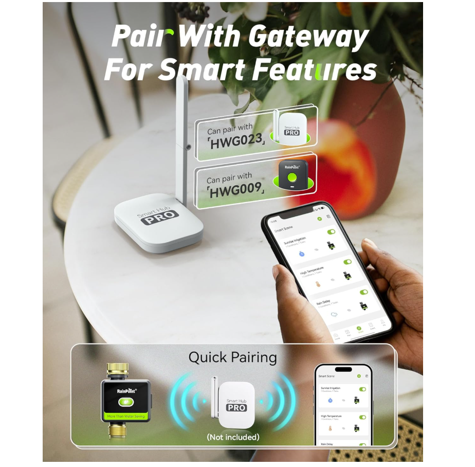 RAINPOINT Smart Water Timer with Brass Inlet & Outlet (Not Include Gateway)