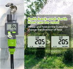 Bi-directional water flow meter measuring garden hose usage