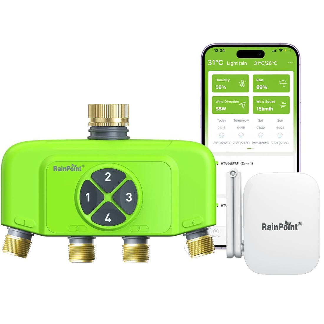 RainPoint 4-Zone WiFi Sprinkler Timer โ Brass, App/Voice Control, Weather Auto-Schedule