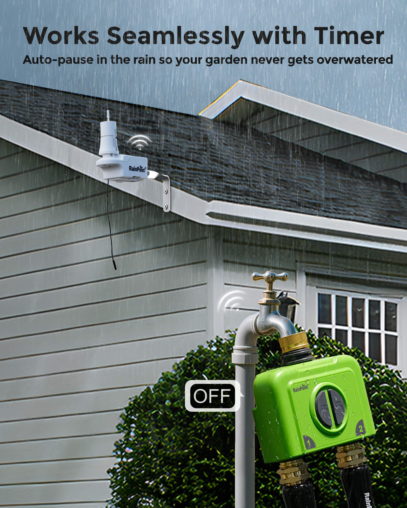 Wireless rain sensor installed for automatic irrigation control