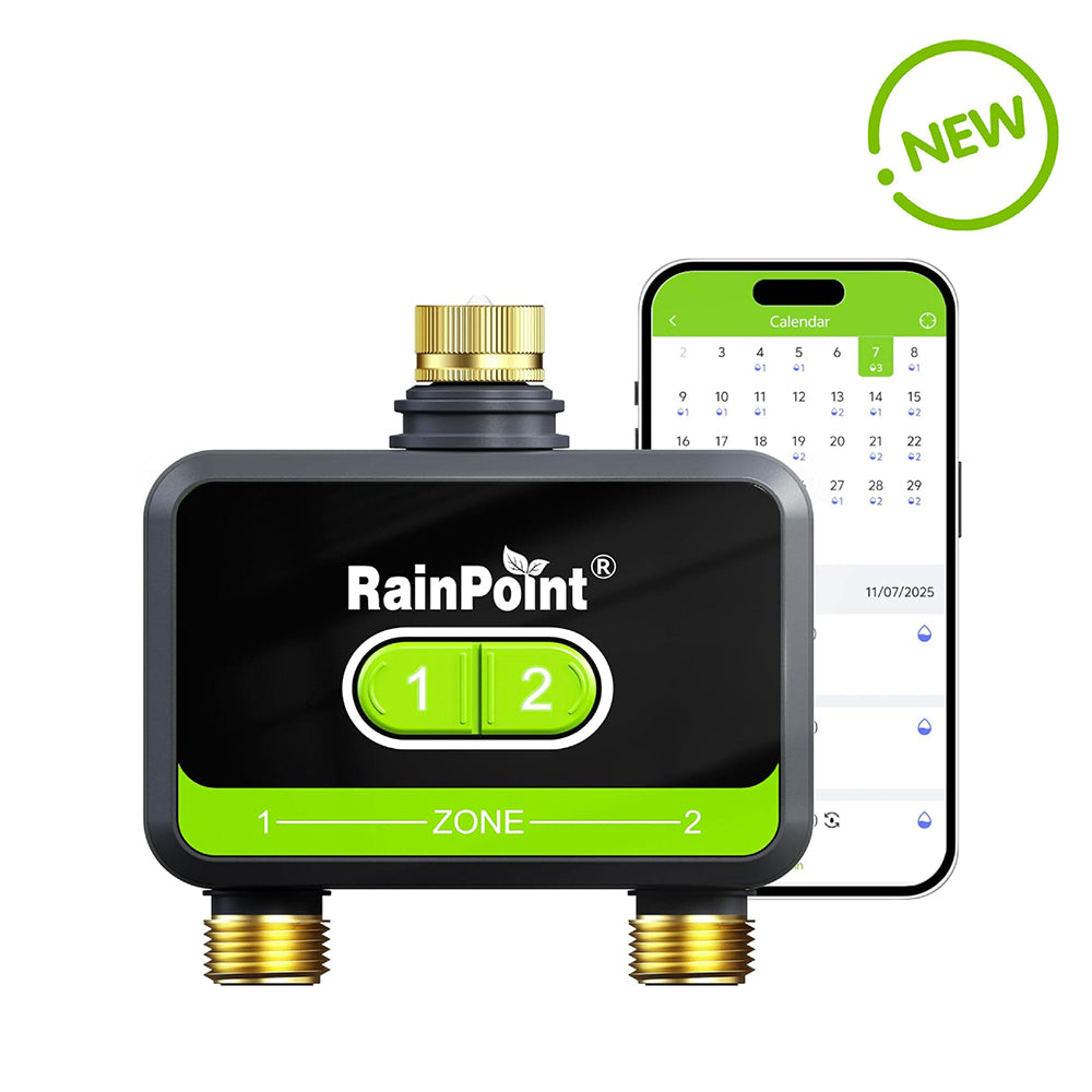 RAINPOINT Smart Water Timer, Smart Hose Timer 2 Outlet with Brass Inlet & Outlet (Not Gateway)
