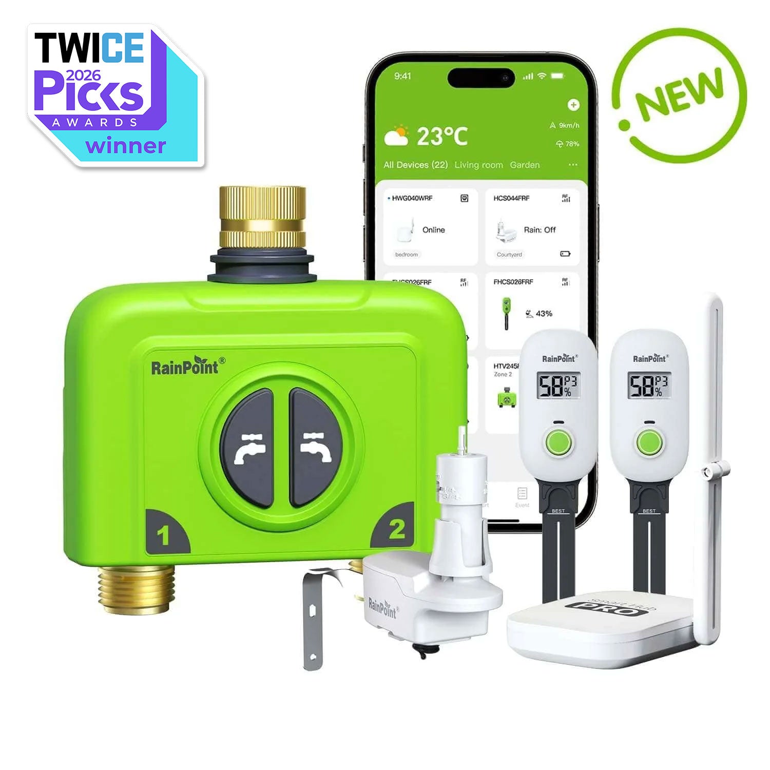 RainPoint Automated Lawn Watering Based on Soil Moisture &amp; Weather