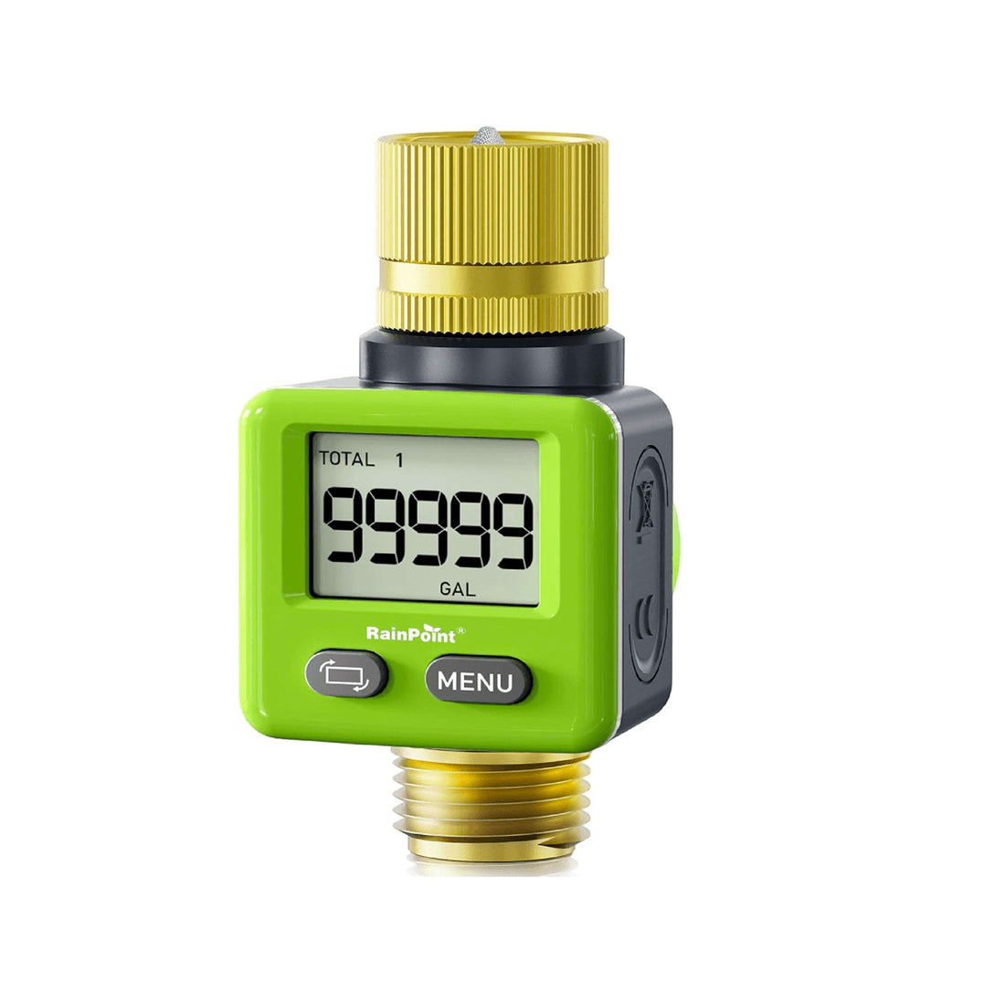 RAINPOINT Water Flow Meter โ ยฑ5% Accuracy Brass Garden Hose Gauge with 180ยฐ Flip Screen