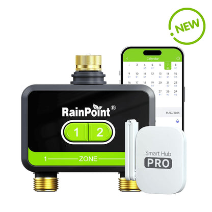 RainPoint 2-Zone WiFi Water Timer for Garden Hose with Brass Inlet &amp; Outlet