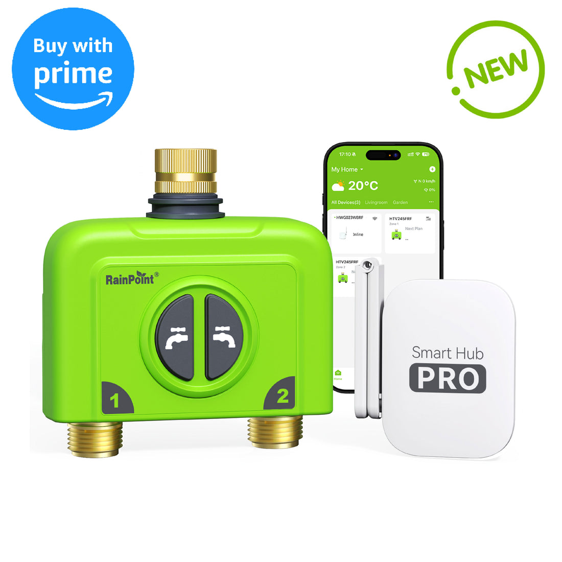 RAINPOINT 2-Zone Smart WiFi Hose Timer with Brass Inlet & Outlet