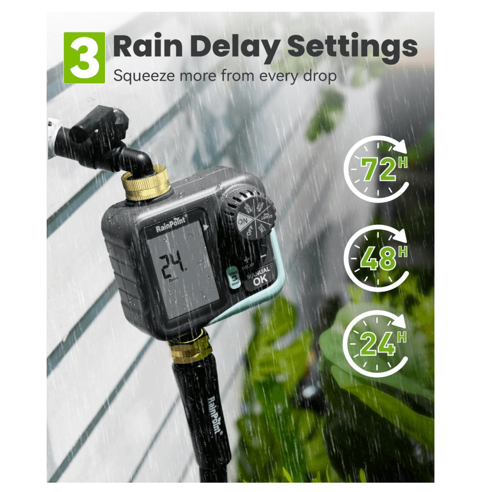 RAINPOINT Sprinkler Timer for Garden Hose - Hose Timer with Cycle &amp; Soak, Brass Inlet &amp; Outlet