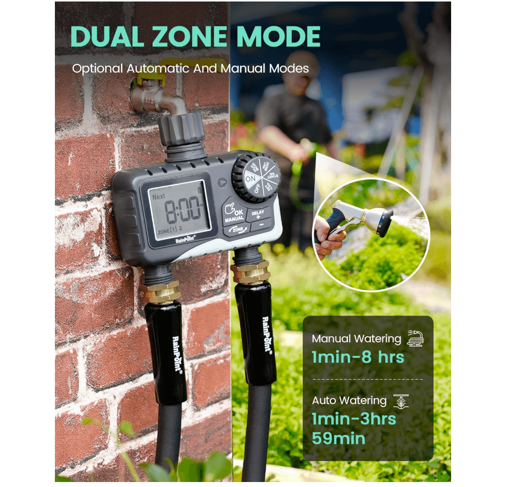 Programmable water timer setup for residential garden irrigation